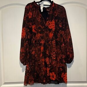 H&M Black and Red Floral Long Sleeve Dress